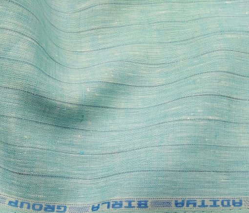 Linen Club Men's Linen Striped 2.25 Meter Unstitched Shirting Fabric (Arctic Blue)