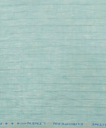 Linen Club Men's Linen Striped 2.25 Meter Unstitched Shirting Fabric (Arctic Blue)