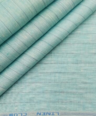 Linen Club Men's Linen Striped 2.25 Meter Unstitched Shirting Fabric (Arctic Blue)