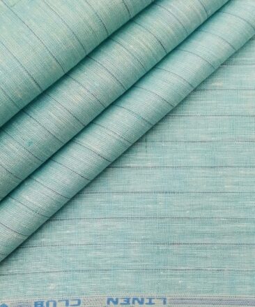 Linen Club Men's Linen Striped 2.25 Meter Unstitched Shirting Fabric (Arctic Blue)