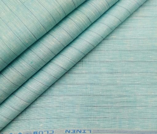 Linen Club Men's Linen Striped 2.25 Meter Unstitched Shirting Fabric (Arctic Blue)