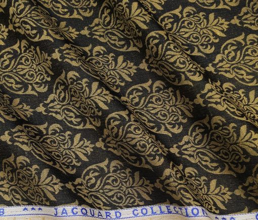 Linen Club Men's Linen Jacquard 2.50 Meter Unstitched Kurta Fabric (Dark Brown)