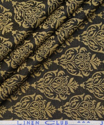 Linen Club Men's Linen Jacquard 2.50 Meter Unstitched Kurta Fabric (Dark Brown)