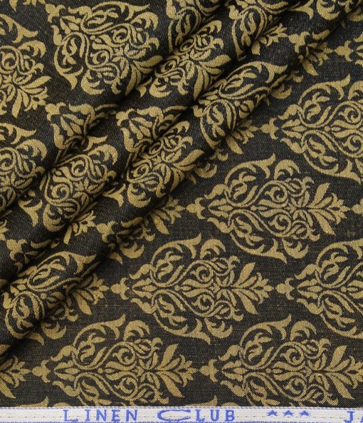 Linen Club Men's Linen Jacquard 2.50 Meter Unstitched Kurta Fabric (Dark Brown)