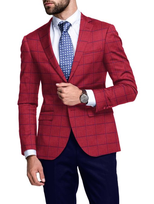 Raymond Men's Linen Checks 2 Meter Blazer Fabric (Red)