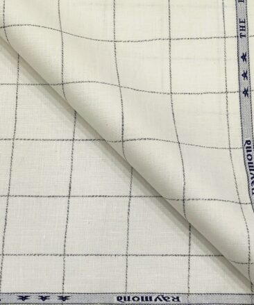 Raymond Men's Linen Checks 3 Meter Unstitched Suiting Fabric (Milky White)