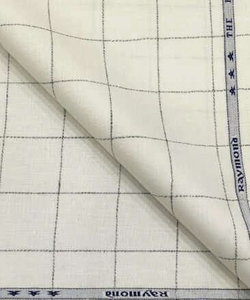 Raymond Men's Linen Checks 3 Meter Unstitched Suiting Fabric (Milky White)