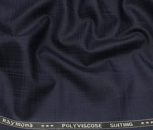 Raymond Men's Poly Viscose Unstitched Self Checks Suiting Fabric (Dark Blue)