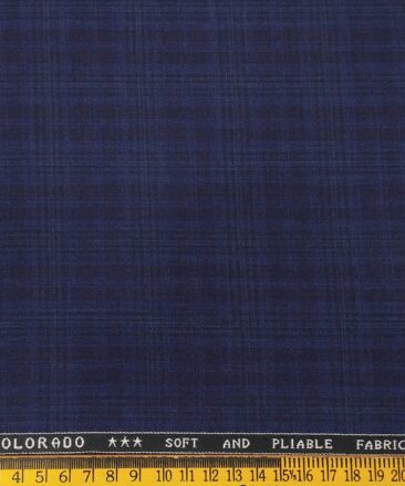 Raymond Men's Poly Viscose Unstitched Self Checks Suiting Fabric (Dark Royal Blue)