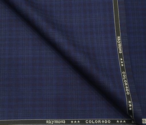 Raymond Men's Poly Viscose Unstitched Self Checks Suiting Fabric (Dark Royal Blue)