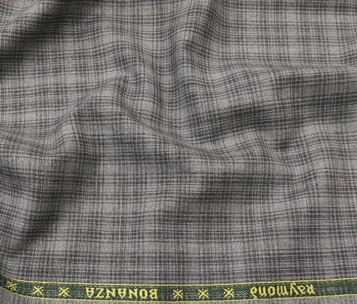 Raymond Men's Poly Viscose Unstitched Checks Suiting Fabric (Grey)