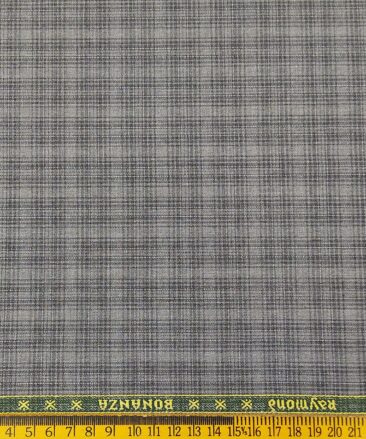 Raymond Men's Poly Viscose Unstitched Checks Suiting Fabric (Grey)