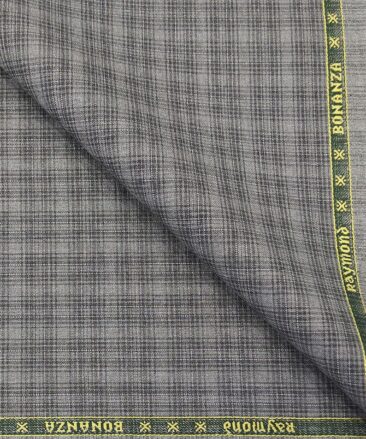 Raymond Men's Poly Viscose Unstitched Checks Suiting Fabric (Grey)