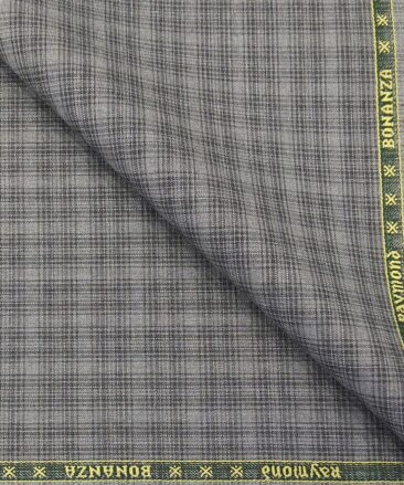 Raymond Men's Poly Viscose Unstitched Checks Suiting Fabric (Grey)