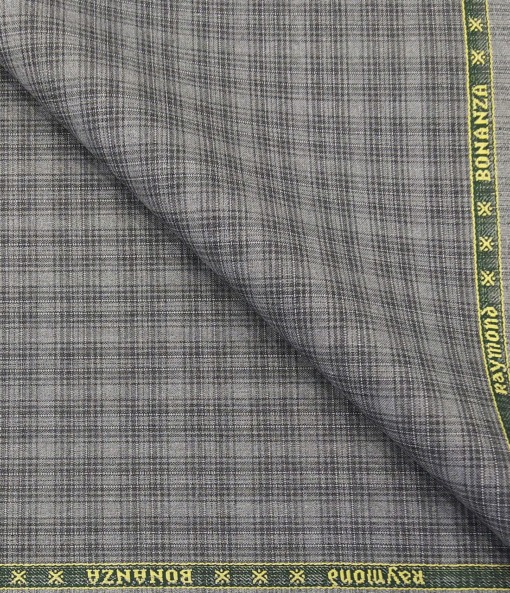 Raymond Men's Poly Viscose Unstitched Checks Suiting Fabric (Grey)