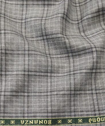 Raymond Men's Poly Viscose Unstitched Checks Suiting Fabric (Light Grey)