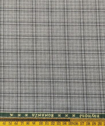 Raymond Men's Poly Viscose Unstitched Checks Suiting Fabric (Light Grey)