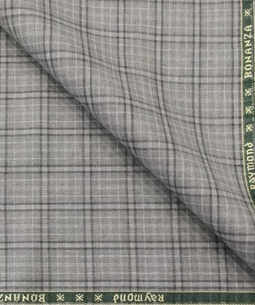 Raymond Men's Poly Viscose Unstitched Checks Suiting Fabric (Light Grey)