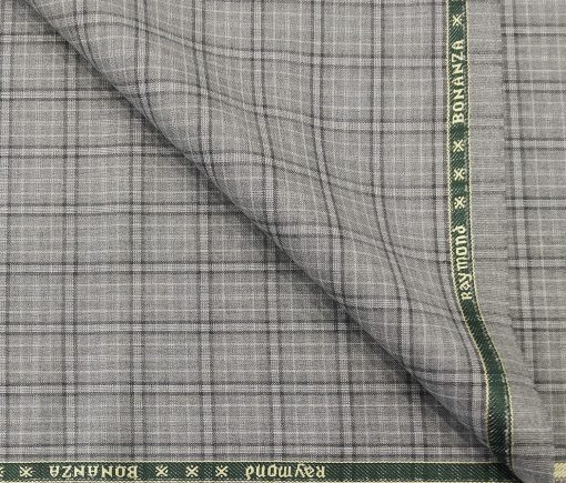 Raymond Men's Poly Viscose Unstitched Checks Suiting Fabric (Light Grey)