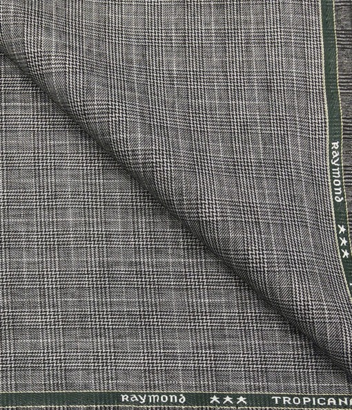 Raymond Men's Poly Viscose Unstitched Black Checks Suiting Fabric (Grey)