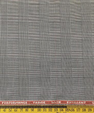 Raymond Men's Poly Viscose Unstitched Houndstooth Cum Checks Techno Stretch Suiting Fabric (Light Grey)