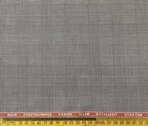 Raymond Men's Poly Viscose Unstitched Houndstooth Cum Checks Techno Stretch Suiting Fabric (Light Grey)