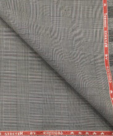 Raymond Men's Poly Viscose Unstitched Houndstooth Cum Checks Techno Stretch Suiting Fabric (Light Grey)