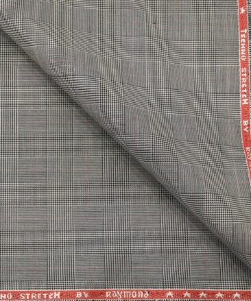 Raymond Men's Poly Viscose Unstitched Houndstooth Cum Checks Techno Stretch Suiting Fabric (Light Grey)