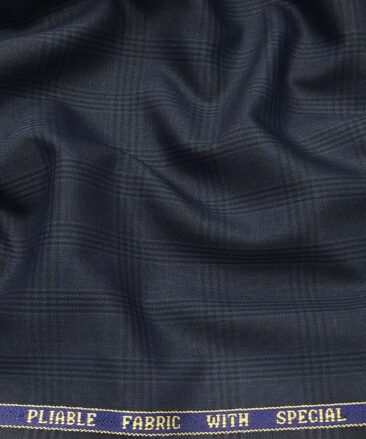 Raymond Men's Poly Viscose Unstitched Self Checks Suiting Fabric (Dark Aegean Blue)