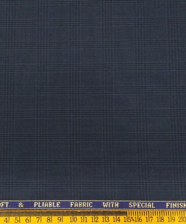 Raymond Men's Poly Viscose Unstitched Self Checks Suiting Fabric (Dark Aegean Blue)