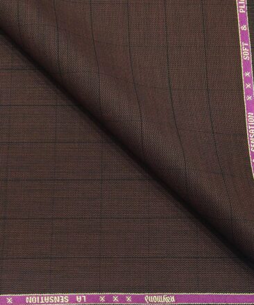 Raymond Men's Poly Viscose Unstitched Structured cum Checks Suiting Fabric (Hickory Red)