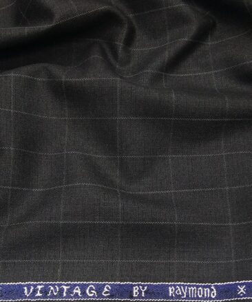 Raymond Men's Poly Viscose Unstitched Checks Suiting Fabric (Blackish Grey)