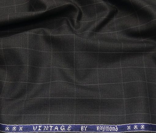 Raymond Men's Poly Viscose Unstitched Checks Suiting Fabric (Blackish Grey)