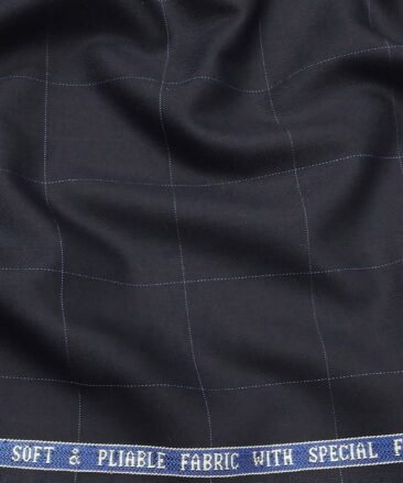 Raymond Men's Poly Viscose Unstitched Checks Suiting Fabric (Dark Blue)