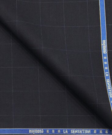 Raymond Men's Poly Viscose Unstitched Checks Suiting Fabric (Dark Blue)