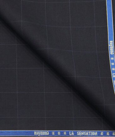 Raymond Men's Poly Viscose Unstitched Checks Suiting Fabric (Dark Blue)