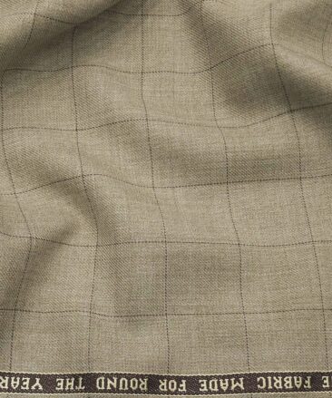 Raymond Men's Poly Wool Unstitched Checks Suiting Fabric (Light Beigish Brown)