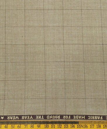 Raymond Men's Poly Wool Unstitched Checks Suiting Fabric (Light Beigish Brown)