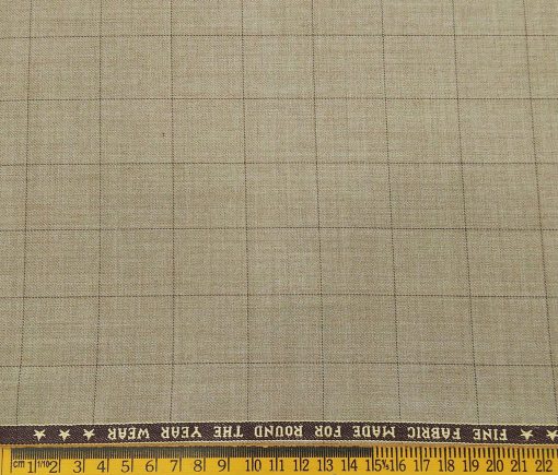 Raymond Men's Poly Wool Unstitched Checks Suiting Fabric (Light Beigish Brown)