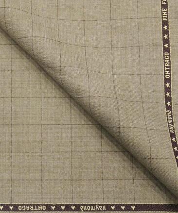 Raymond Men's Poly Wool Unstitched Checks Suiting Fabric (Light Beigish Brown)