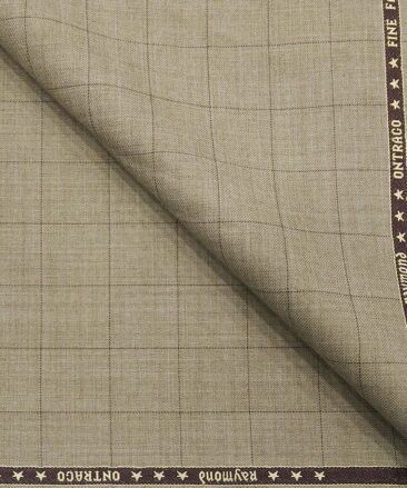 Raymond Men's Poly Wool Unstitched Checks Suiting Fabric (Light Beigish Brown)