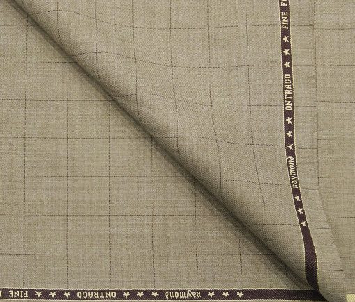 Raymond Men's Poly Wool Unstitched Checks Suiting Fabric (Light Beigish Brown)