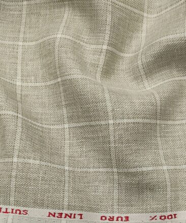 Solino Men's Linen White Checks 3 Meter Unstitched Suiting Fabric (Light Brown)