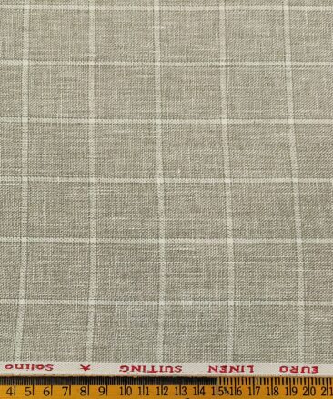 Solino Men's Linen White Checks 3 Meter Unstitched Suiting Fabric (Light Brown)