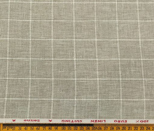 Solino Men's Linen White Checks 3 Meter Unstitched Suiting Fabric (Light Brown)