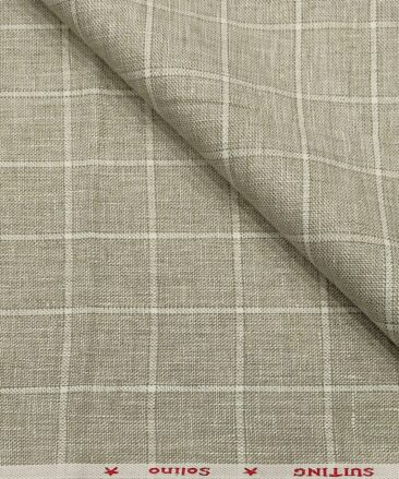 Solino Men's Linen White Checks 3 Meter Unstitched Suiting Fabric (Light Brown)