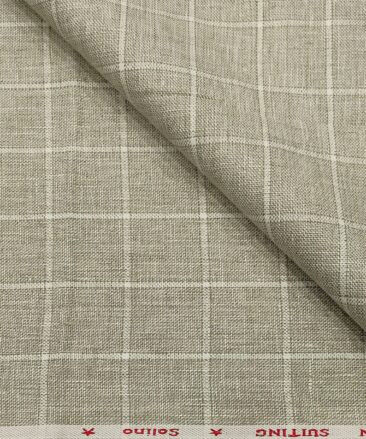 Solino Men's Linen White Checks 3 Meter Unstitched Suiting Fabric (Light Brown)