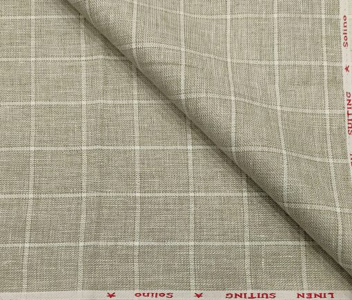 Solino Men's Linen White Checks 3 Meter Unstitched Suiting Fabric (Light Brown)