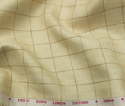 Solino Men's Linen Brown Checks 3 Meter Unstitched Suiting Fabric (Beige)