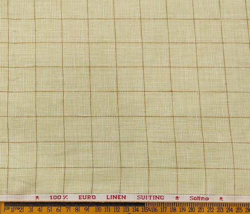 Solino Men's Linen Brown Checks 3 Meter Unstitched Suiting Fabric (Beige)